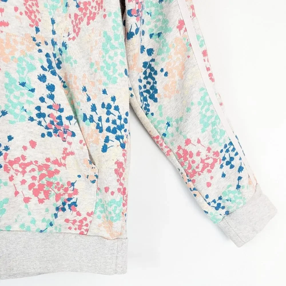 Adidas Floral Trefoil Graphic Hoodie Sweatshirt Girls Large Gray Multi Hooded‎